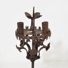 Folk art forged iron candleholder, Spain circa 1650