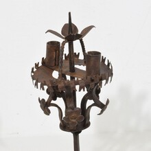 Folk art forged iron candleholder, Spain circa 1650