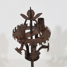 Folk art forged iron candleholder, Spain circa 1650