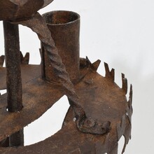 Folk art forged iron candleholder, Spain circa 1650