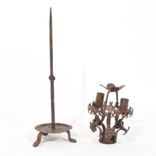 Folk art forged iron candleholder, Spain circa 1650