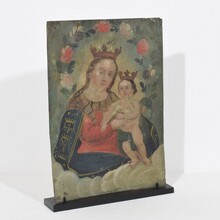 Painting of maria with baby Jesus on metal, France circa 1800-1850