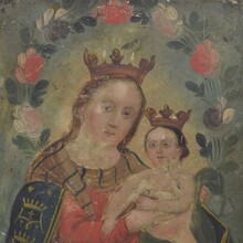 Painting of maria with baby Jesus on metal, France circa 1800-1850