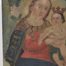 Painting of maria with baby Jesus on metal, France circa 1800-1850