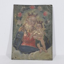 Painting of maria with baby Jesus on metal, France circa 1800-1850