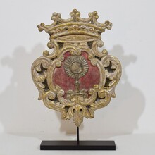 Baroque carved wooden silvered panel/coat of arms, Italy circa 1750