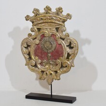 Baroque carved wooden silvered panel/coat of arms, Italy circa 1750