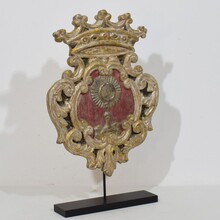 Baroque carved wooden silvered panel/coat of arms, Italy circa 1750