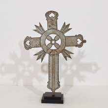 Baroque painted metal procession cross, Italy circa 1750