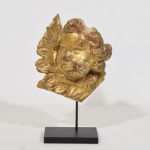 Hand carved baroque winged angel head fragment, Italy circa 1750