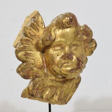 Hand carved baroque winged angel head fragment, Italy circa 1750