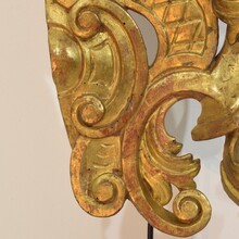 Large hand carved giltwood baroque curl ornament, Italy circa 1750