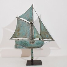 folk art copper sailboat weathervane, France circa 1880-1900