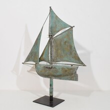 folk art copper sailboat weathervane, France circa 1880-1900