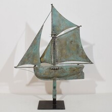 folk art copper sailboat weathervane, France circa 1880-1900