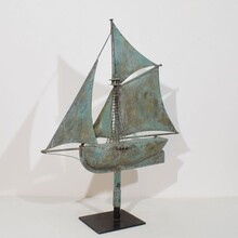 folk art copper sailboat weathervane, France circa 1880-1900