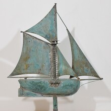 folk art copper sailboat weathervane, France circa 1880-1900