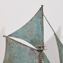folk art copper sailboat weathervane, France circa 1880-1900