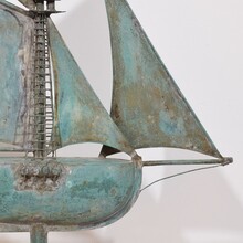 folk art copper sailboat weathervane, France circa 1880-1900