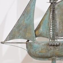 folk art copper sailboat weathervane, France circa 1880-1900