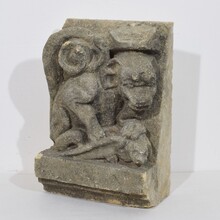 Medieval gothic carved stone crowned gargoyle panel, France circa 1250-1500