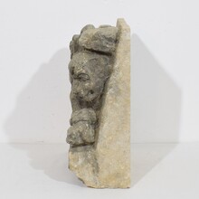 Medieval gothic carved stone crowned gargoyle panel, France circa 1250-1500