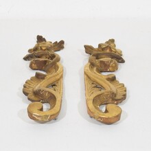 Pair hand carved giltwood curl ornaments, Italy circa 1750