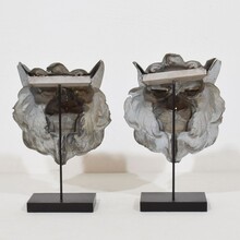 Pair zinc mythical lion-wolf head fragments, France circa 1850-1900