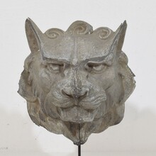 Pair zinc mythical lion-wolf head fragments, France circa 1850-1900