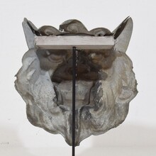 Pair zinc mythical lion-wolf head fragments, France circa 1850-1900