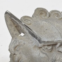 Pair zinc mythical lion-wolf head fragments, France circa 1850-1900