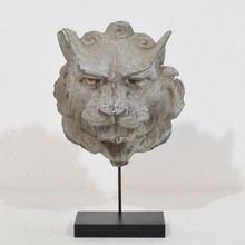 Pair zinc mythical lion-wolf head fragments, France circa 1850-1900