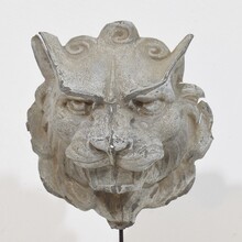 Pair zinc mythical lion-wolf head fragments, France circa 1850-1900