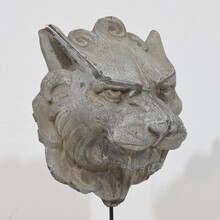 Pair zinc mythical lion-wolf head fragments, France circa 1850-1900