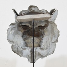 Pair zinc mythical lion-wolf head fragments, France circa 1850-1900