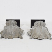 Pair zinc mythical lion-wolf head fragments, France circa 1850-1900