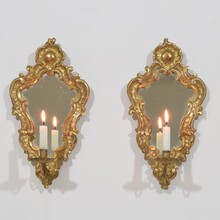 Pair giltwood wall candleholders/ sconces with mirrors, Italy circa 1850