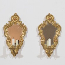 Pair giltwood wall candleholders/ sconces with mirrors, Italy circa 1850