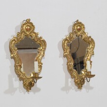 Pair giltwood wall candleholders/ sconces with mirrors, Italy circa 1850