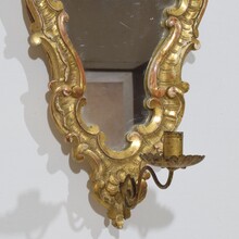 Pair giltwood wall candleholders/ sconces with mirrors, Italy circa 1850