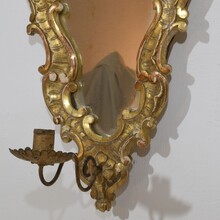 Pair giltwood wall candleholders/ sconces with mirrors, Italy circa 1850