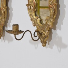 Pair giltwood wall candleholders/ sconces with mirrors, Italy circa 1850