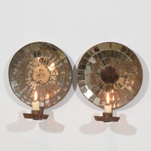 Pair iron wall candleholders/ sconces with mirrors, France circa 1900-1930