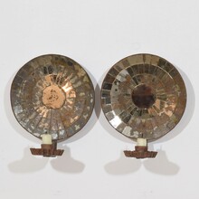 Pair iron wall candleholders/ sconces with mirrors, France circa 1900-1930