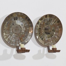 Pair iron wall candleholders/ sconces with mirrors, France circa 1900-1930