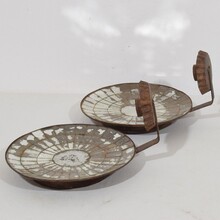 Pair iron wall candleholders/ sconces with mirrors, France circa 1900-1930