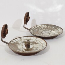 Pair iron wall candleholders/ sconces with mirrors, France circa 1900-1930