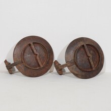 Pair iron wall candleholders/ sconces with mirrors, France circa 1900-1930