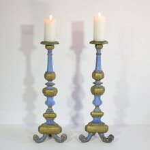 Pair of baroque carved wooden candleholders, Italy circa 1750-1780