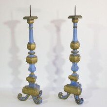 Pair of baroque carved wooden candleholders, Italy circa 1750-1780